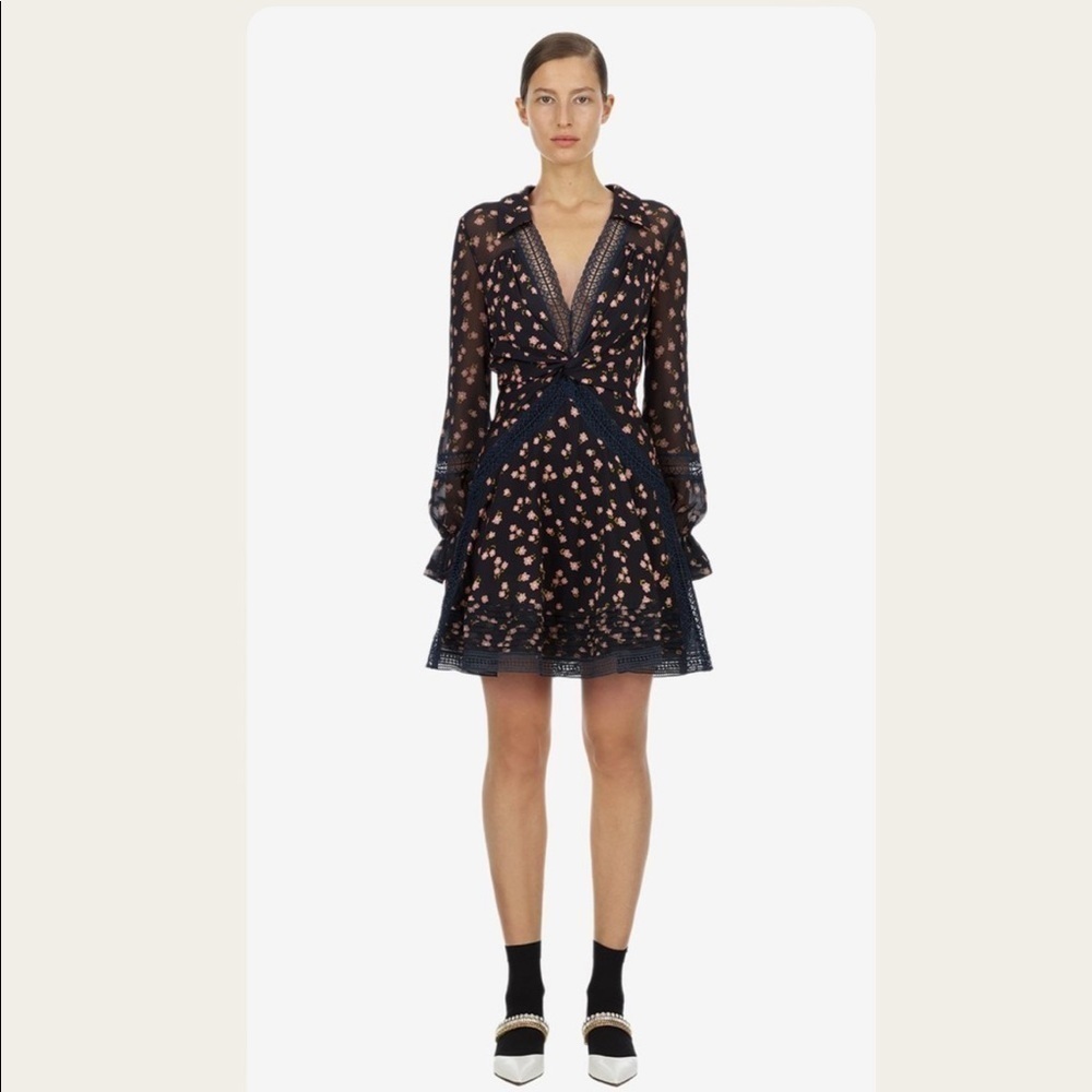 Self-Portrait Twist Front Ditsy Mini Dress Size 2 - Picture 5 of 13